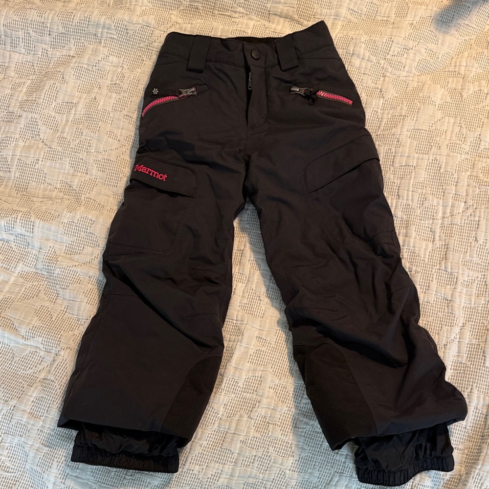 Marmot Kids Dark Snow Pants with Pink Accents